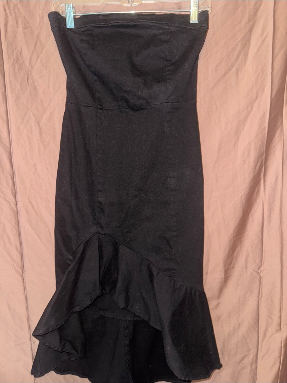 Flying Tomato Black Strapless Ruffle-Hem Dress